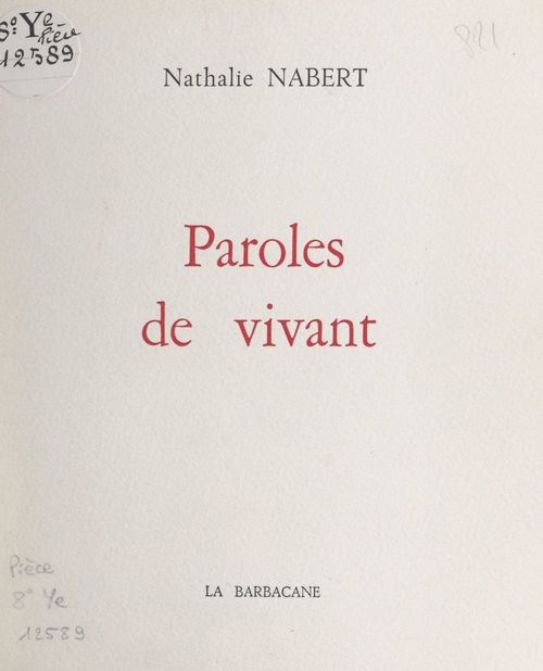 ebook cover of Paroles de vivant, by Nathalie Nabert