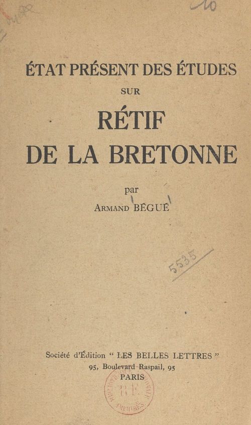 ebook cover of État présent des études sur Rétif de La Bretonne, by Armand Begue