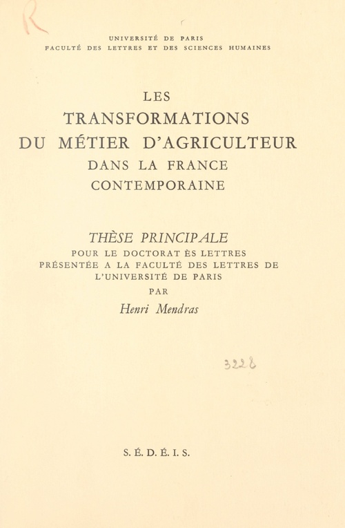 ebook cover of Les transformations du métier d'agriculteur dans la France contemporaine, by Henri Mendras