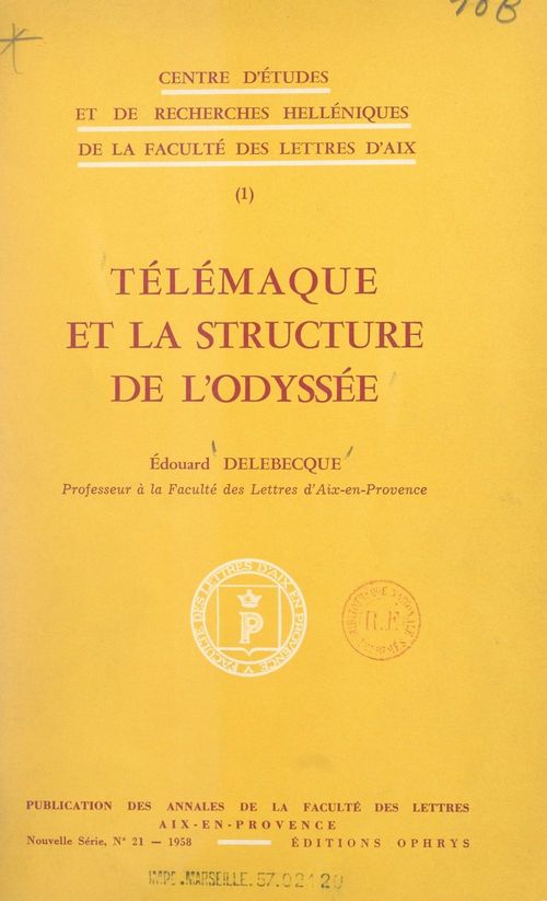 Couverture ebook de Télémaque et la structure de l'Odyssée, de Edouard Delebecque