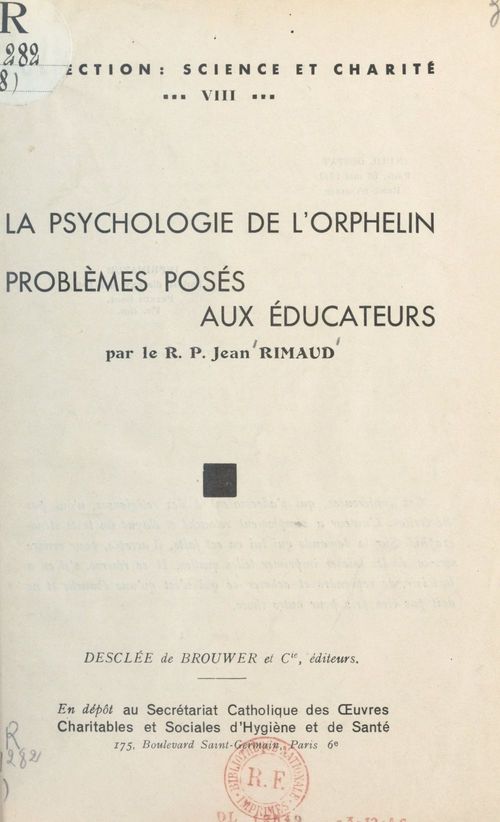 Couverture ebook de La psychologie de l'orphelin, de Jean Rimaud