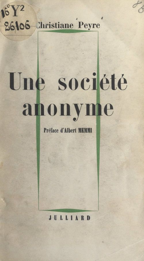 Couverture ebook de Une société anonyme, de Christiane Peyre