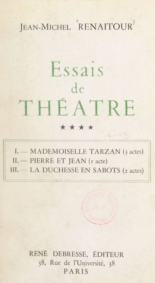 Couverture ebook de Essais de théâtre, de Jean-michel Renaitour