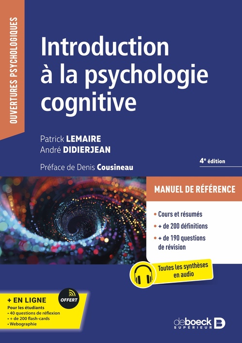 Couverture ebook de Introduction à la psychologie cognitive, de André Didierjean, Patrick Lemaire