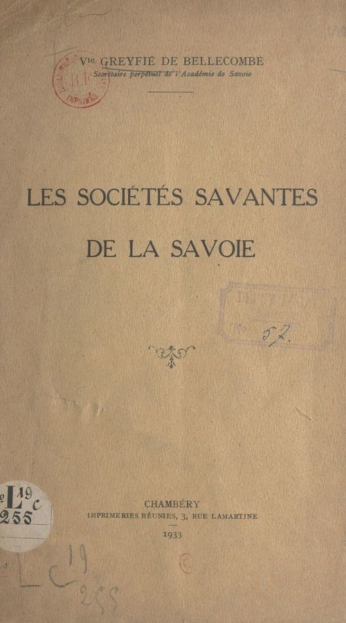 Couverture ebook de Les sociétés savantes de la Savoie, de Greyfie De Bellecombe