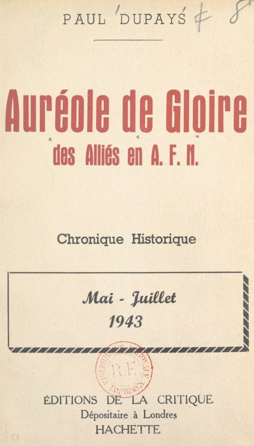 Couverture ebook de Auréole de gloire des Alliés en A.F.N., de Paul Dupays