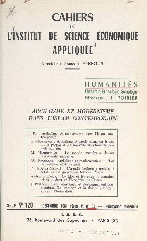 Couverture ebook de Archaïsme et modernisme dans l'Islam contemporain, de Institut De Science Economique Appliquee