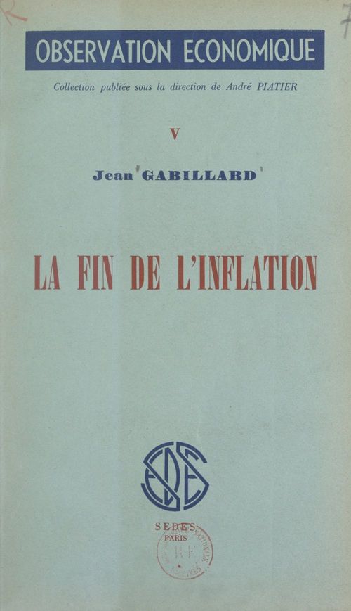 ebook cover of La fin de l'inflation, by Jean Gabillard