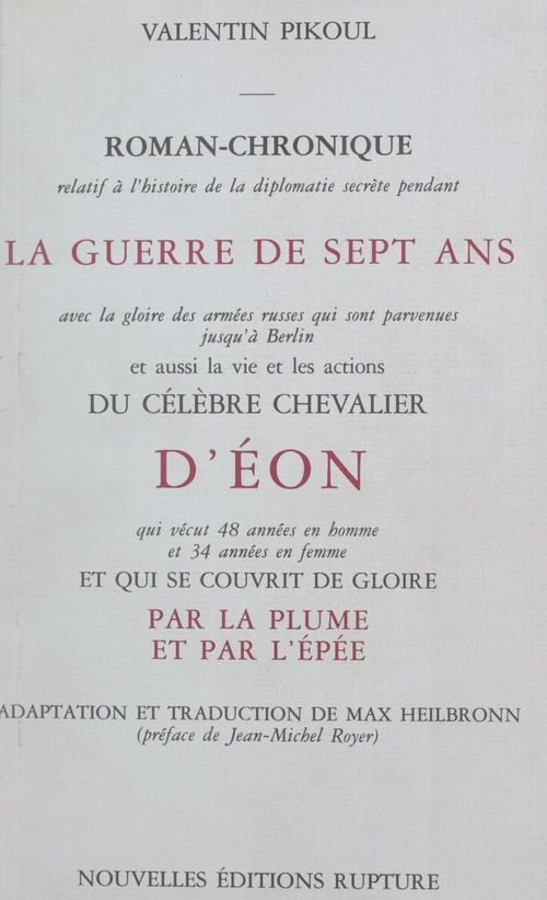 Couverture ebook de Le chevalier d'Éon et la Guerre de Sept ans, de Valentin Pikoul