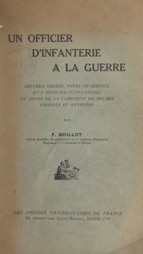 ebook cover of Un officier d'infanterie à la guerre, by Felix Boillot