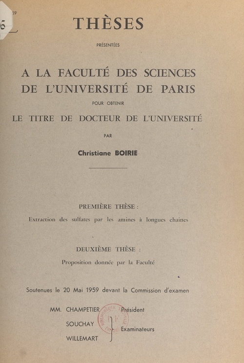 Couverture ebook de Extraction des sulfates par les amines à longues chaînes, de Christiane Boirie
