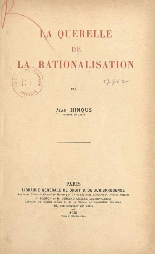Couverture ebook de La querelle de la rationalisation, de Jean Hinous