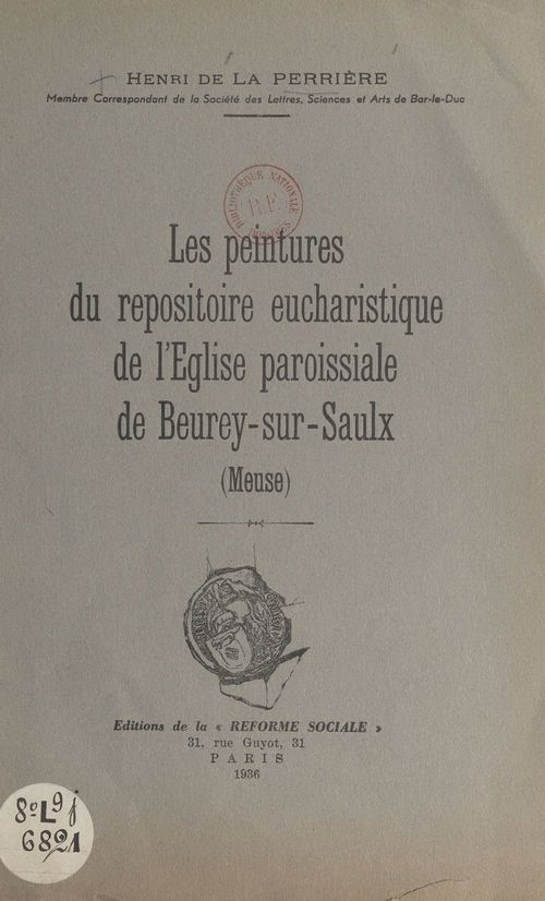 Couverture ebook de Les peintures du repositoire eucharistique de l'église paroissiale de Beurey-sur-Saulx (Meuse), de Henri De La Perriere