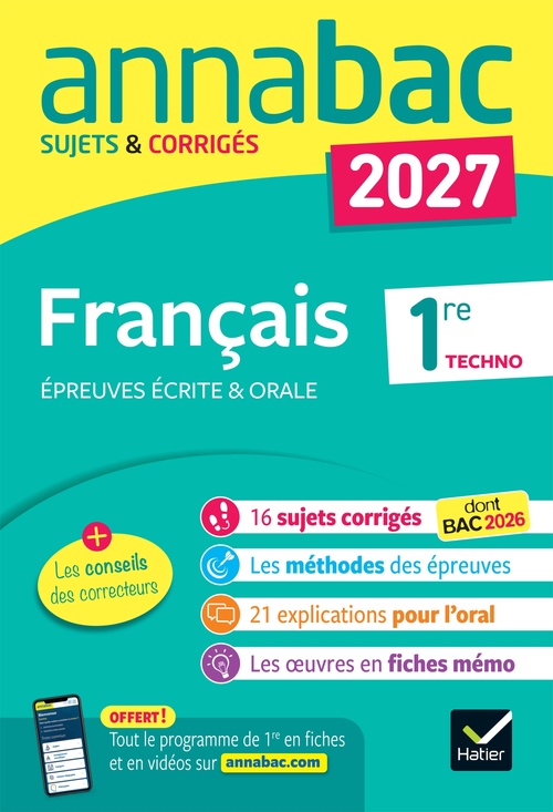 Couverture ebook de Annales du bac 2027 - Annabac Français 1re technologique (bac de français écrit & oral), de Hélène Bernard, Sylvie Dauvin, Ronan Guellec, Florian Pennanech, Sophie Saulnier, Noam Soulat, Swann Spies, Bérangère To