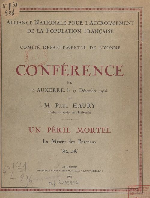 Couverture ebook de Un péril mortel, la misère des berceaux, de Paul Haury