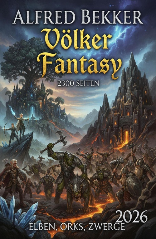 Couverture ebook de Völker Fantasy 2026 - 2300 Seiten Elben, Orks, Zwerge, de Alfred Bekker