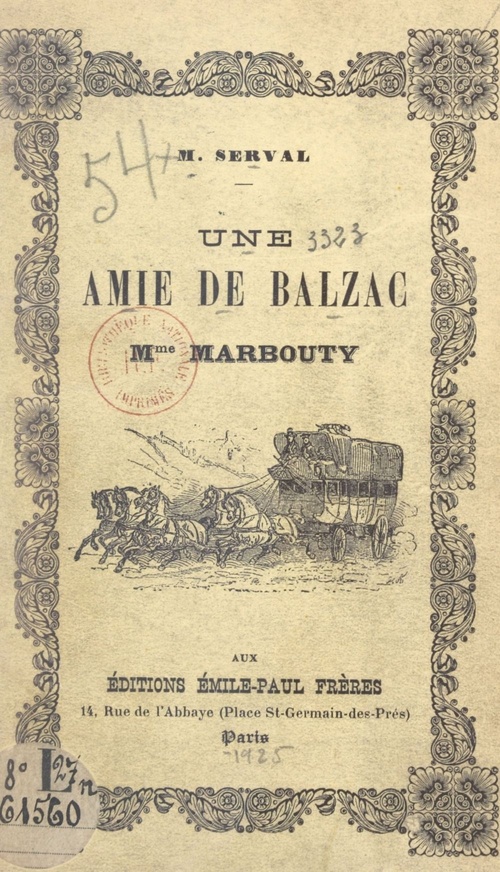 Couverture ebook de Une amie de Balzac, Mme Marbouty, de Maurice Serval