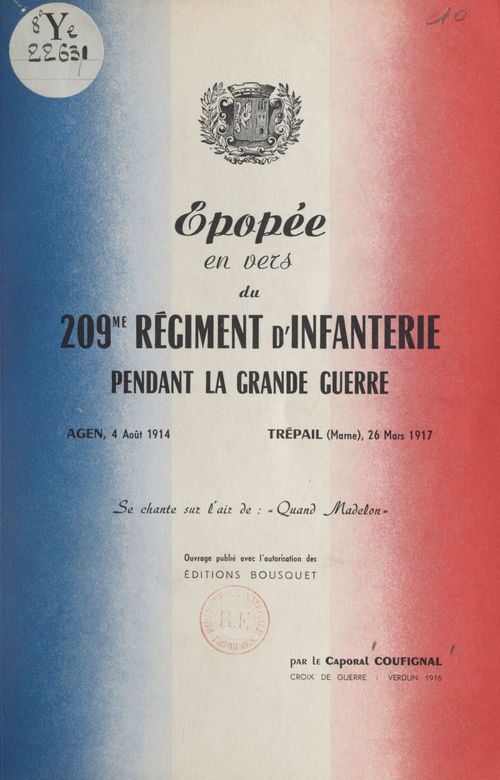 Couverture ebook de Épopée en vers du 209e Régiment d'infanterie pendant la Grande guerre, de Andre Coufignal
