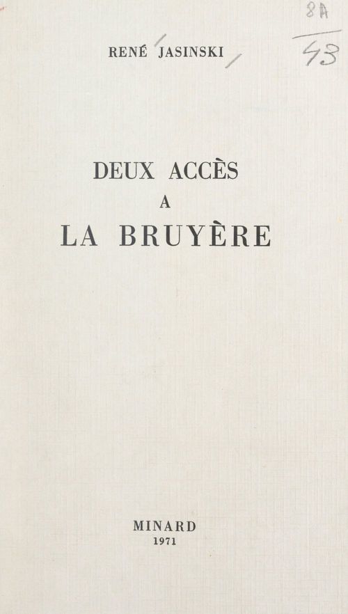 Couverture ebook de Deux accès à La Bruyère, de Rene Jasinski