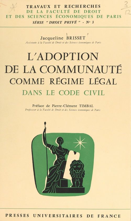 ebook cover of L'adoption de la communauté comme régime légal dans le code civil, by Jacqueline Brisset