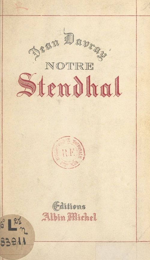 ebook cover of Notre Stendhal, by Jean Davray
