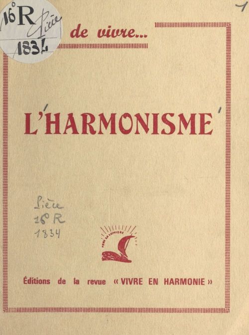 Couverture ebook de L'harmonisme : un art de vivre, de Vivre En Harmonie
