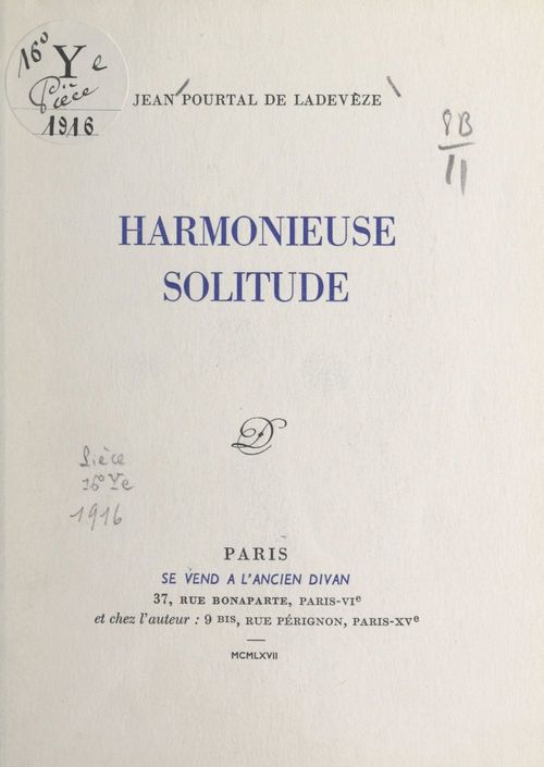 ebook cover of Harmonieuse solitude, by Jean Pourtal De Ladeveze
