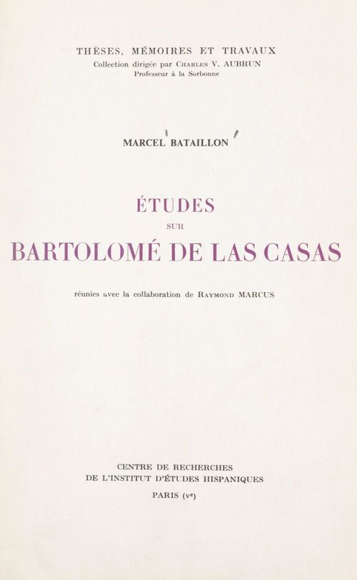 ebook cover of Études sur Bartolomé de Las Casas, by Marcel Bataillon