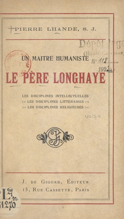 Couverture ebook de Un maître humaniste, le Père Longhaye, de Pierre Lhande