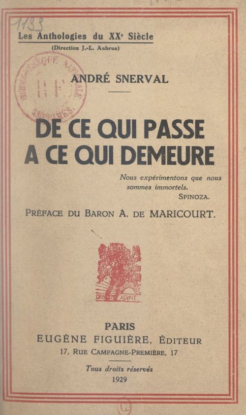 ebook cover of De ce qui passe à ce qui demeure, by Andre Snerval