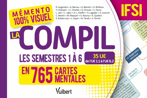 Couverture ebook de Mémento 100% visuel La compil IFSI Semestres 1 à 6 en 765 cartes mentales, de Danièle Augendre, Anne Barrau, Anne Besnier, Karine Bréhaux, Yves Champin, Christelle Charles, Ghislaine Drouet, Cédric