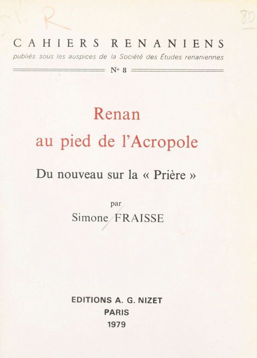 Couverture ebook de Renan au pied de l'Acropole, de Simone Fraisse