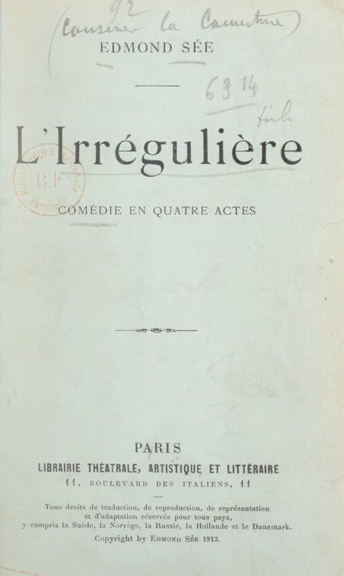 Couverture ebook de L'irrégulière, de Edmond See