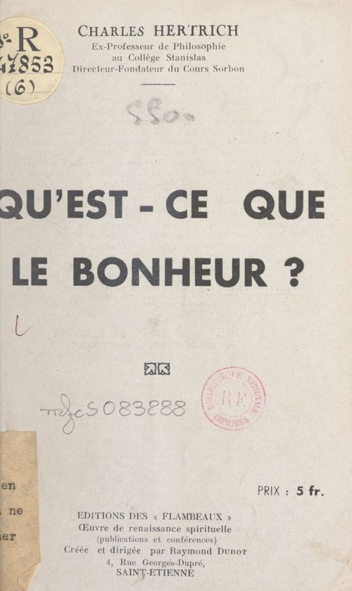 Couverture ebook de Qu'est-ce que le bonheur ?, de Charles Hertrich