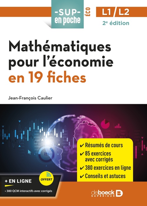 Couverture ebook de Mathématiques pour l´économie en 19 fiches, de Jean-François Caulier