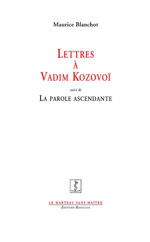 ebook cover of Lettres à Vadim Kozovoï, by Maurice Blanchot