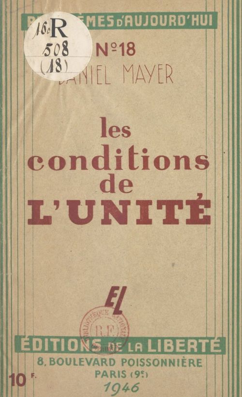 Couverture ebook de Les conditions de l'unité, de Daniel Mayer, Robert Verdier