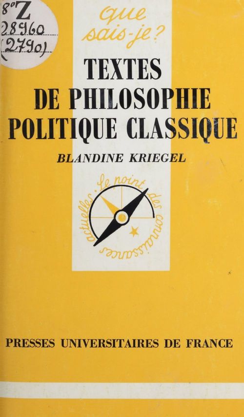 ebook cover of Textes de philosophie politique classique, by Blandine Kriegel