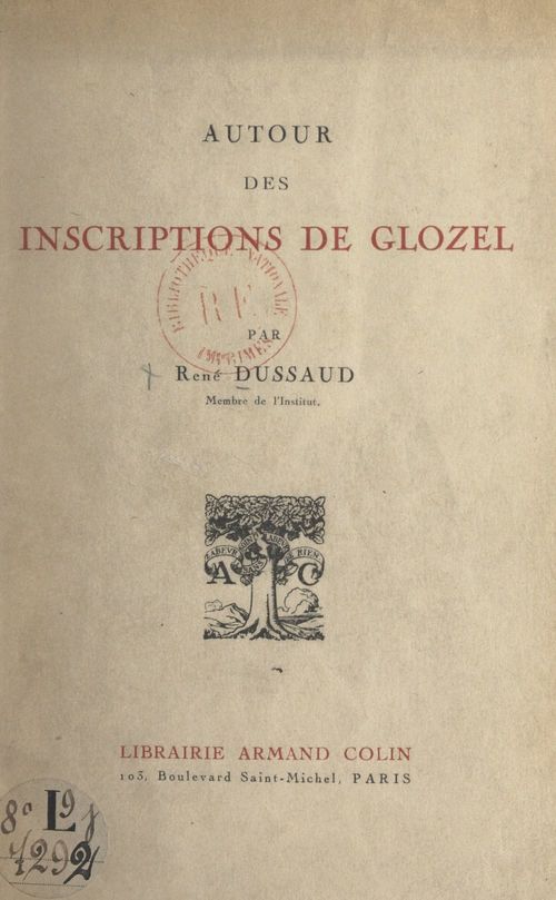 Couverture ebook de Autour des inscriptions de Glozel, de Rene Dussaud
