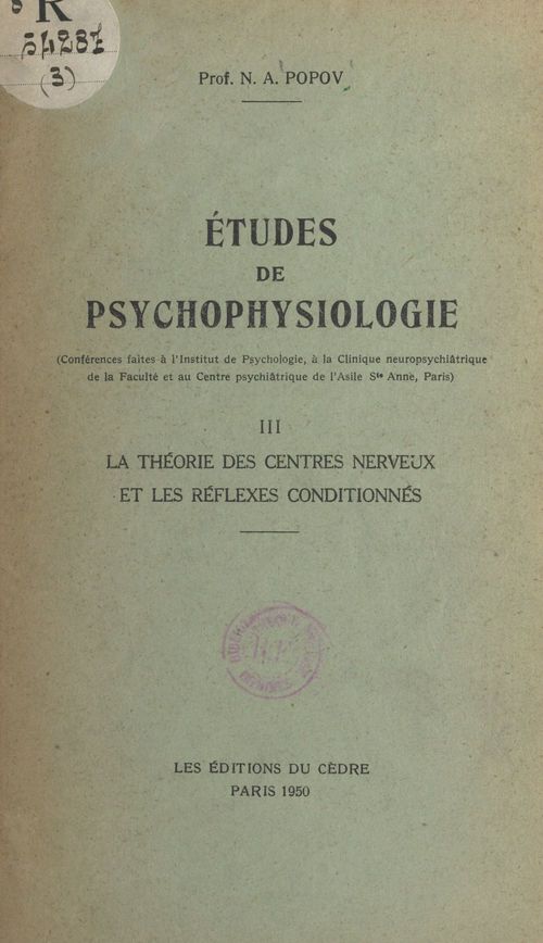 Couverture ebook de Études de psychophysiologie (3), de N. A. Popov