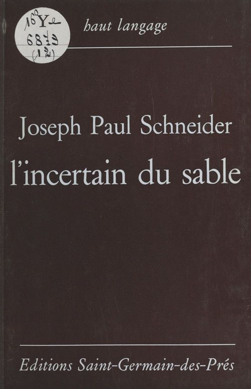 Couverture ebook de L'incertain du sable, de Joseph Paul Schneider