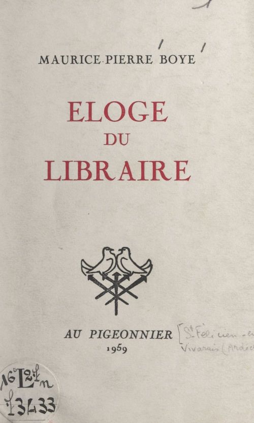 Couverture ebook de Éloge du libraire, de Maurice-Pierre Boye