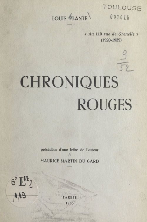 ebook cover of Chroniques rouges (de Paris en Bigorre) : conférence prononcée le 3 avril 1965 à la Société académique des Hautes-Pyrénées, by Louis Plante