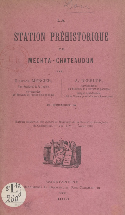 Couverture ebook de La station préhistorique de Mechta-Châteaudun, de Arthur Debruge, Gustave Mercier