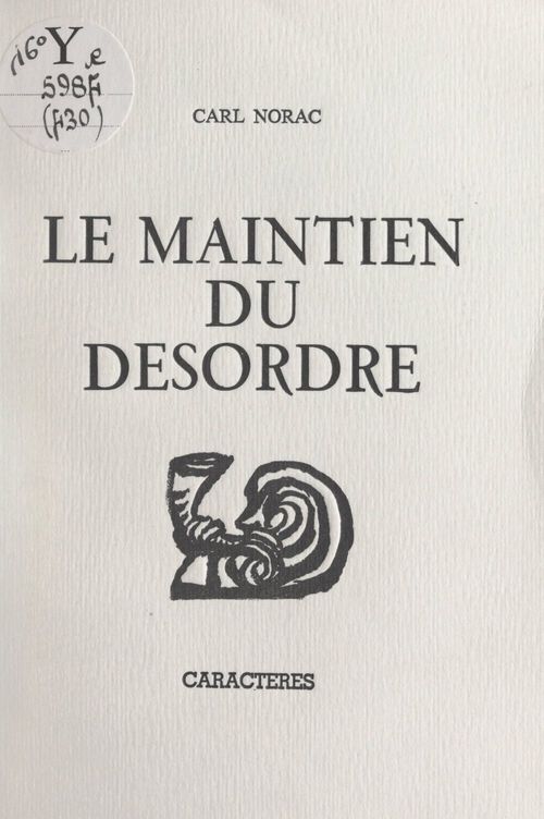 ebook cover of Le maintien du désordre, by Carl Norac