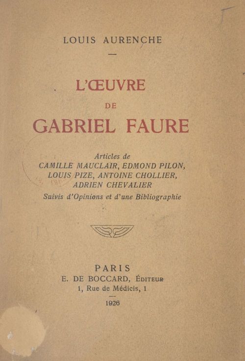 ebook cover of L'oeuvre de Gabriel Faure, by Louis Aurenche