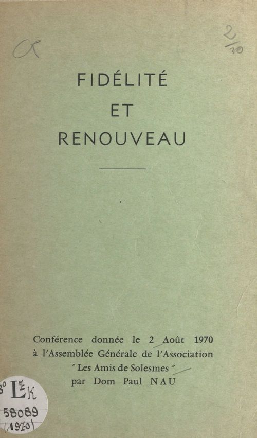 Couverture ebook de Fidélité et renouveau, de Paul Nau