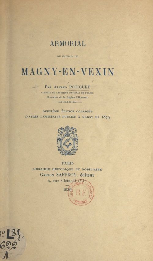 Couverture ebook de Armorial du canton de Magny-en-Vexin, de Alfred Potiquet