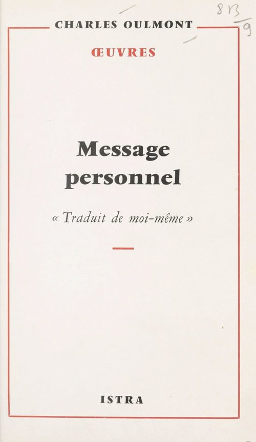 Couverture ebook de Message personnel, de Charles Oulmont