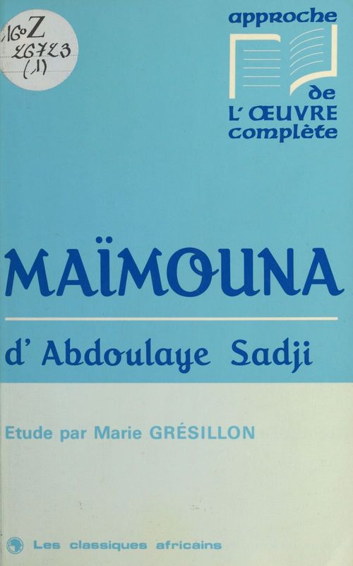 Couverture ebook de «Maïmouna» d'Abdoulaye Sadji, de Marie Gresillon